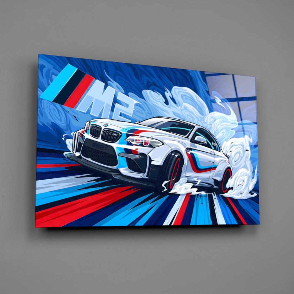 Designer-collection M-Sport panel anchoring a garage lounge wall