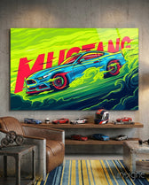 Roaring Mustang Glass Wall Art || Designer Collection - Lifestyle preview in a designer interior