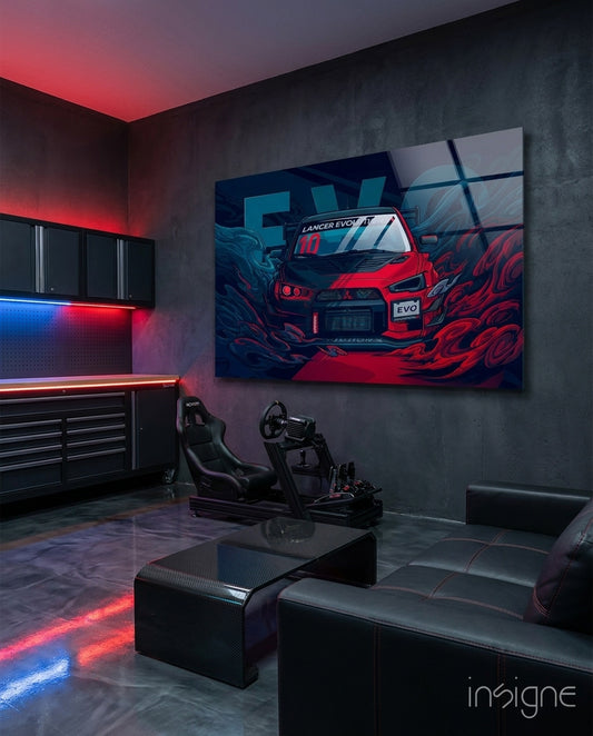 EVO X Red Storm Glass Wall Art || Designer Collection - Lifestyle preview in a designer interior