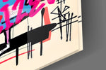 Designer-collection artwork in a barbershop interior