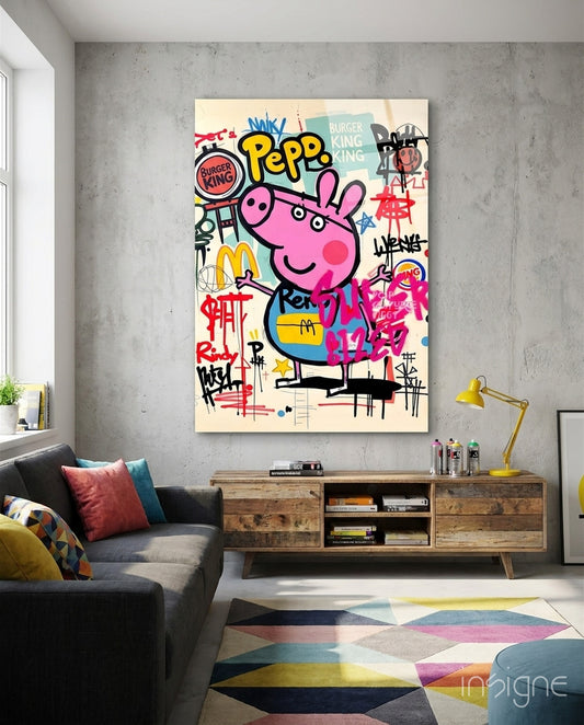 Urban Peppa Glass Wall Art || Designer Collection - Lifestyle preview in a designer interior
