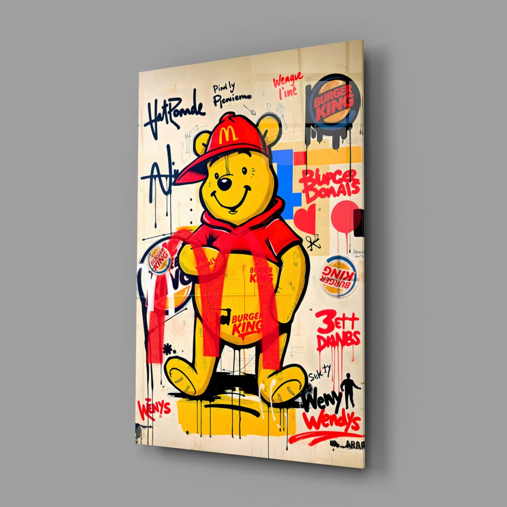 Cartoon-graffiti panel anchoring a teen's bedroom wall