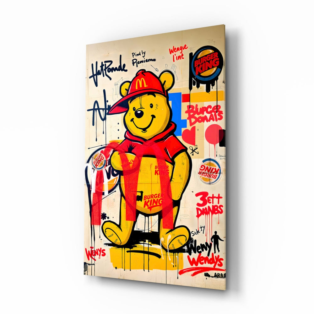Honey of Brands Pooh pop-graffiti glass wall art in a modern kid's bedroom