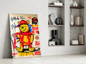 Cartoon-luxury panel against a brick or moody concrete accent wall