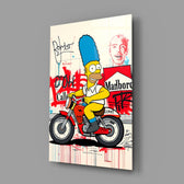 Cartoon-graffiti panel anchoring a designer's boutique wall