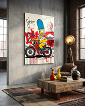 Homer's Street Art Glass Wall Art || Designer Collection - Lifestyle preview in a designer interior