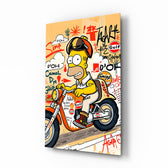 Biker Homer Gulf Style pop-graffiti glass wall art in a modern man cave