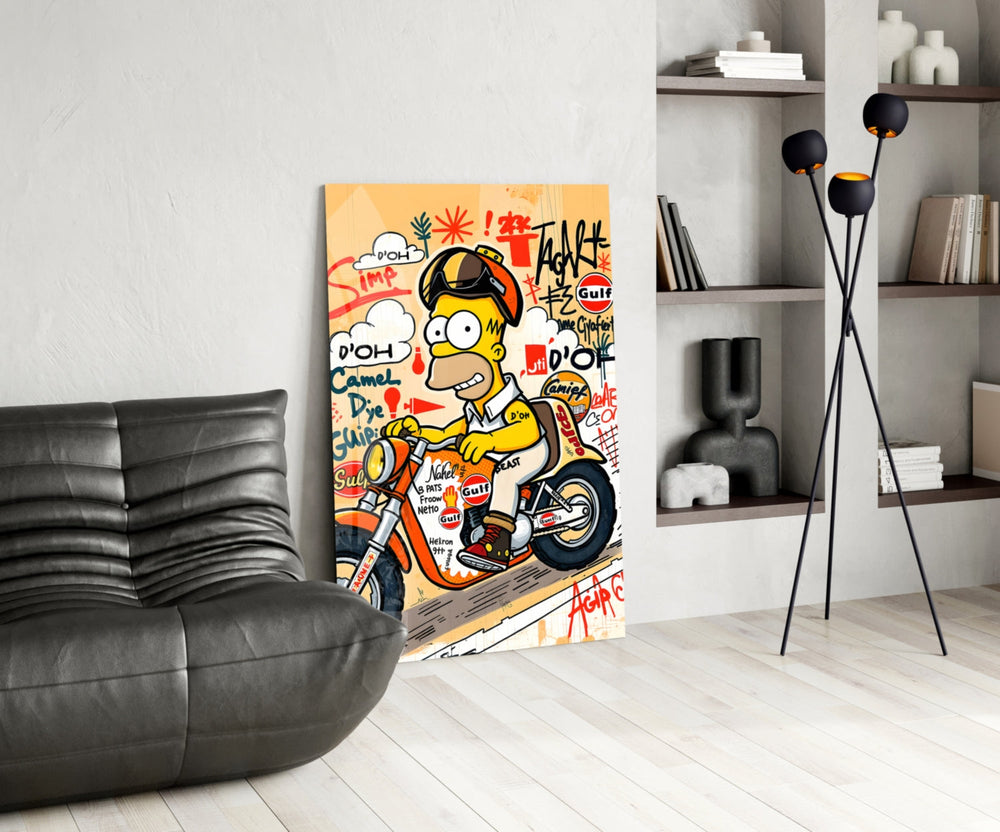 Pop-graffiti glass print bringing motorsport edge to a teen's bedroom