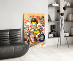 Pop-graffiti glass print bringing motorsport edge to a teen's bedroom