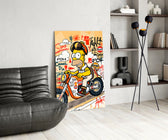 Pop-graffiti glass print bringing motorsport edge to a teen's bedroom