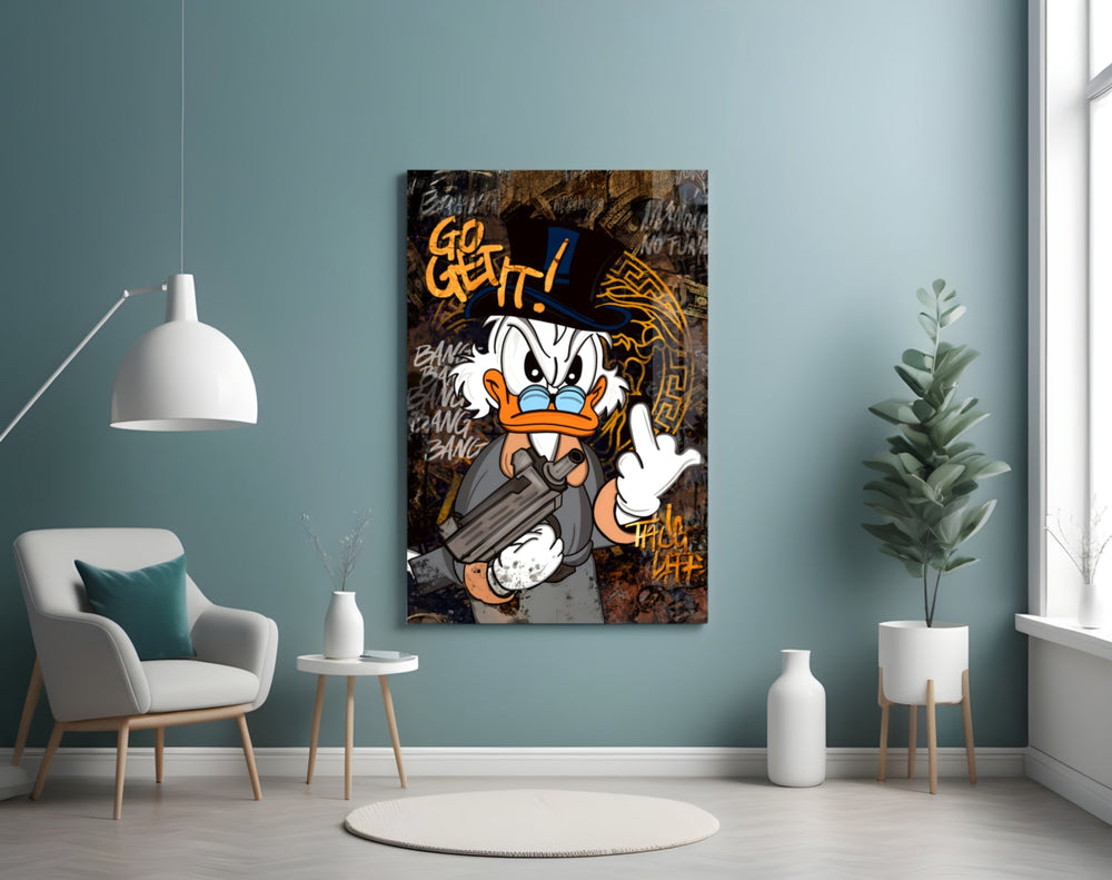 Rebel Scrooge artwork styled in a teen's bedroom with bold accents
