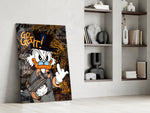 Cartoon-luxury panel against a black-and-bronze painted accent wall