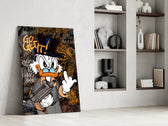 Cartoon-luxury panel against a black-and-bronze painted accent wall