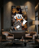 The Rebel Face of Scrooge Glass Wall Art || Designer Collection - Lifestyle preview in a designer interior