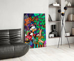 Pop-graffiti glass print bringing hustle edge to a man cave
