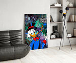 Pop-graffiti glass print bringing rebel edge to a man cave