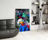 Pop-graffiti glass print bringing rebel edge to a man cave