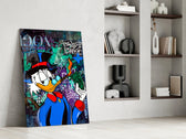 Cartoon-luxury panel against a moody emerald-painted accent wall