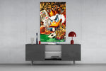 King of Poker glass wall art catching light to reveal its baroque depth