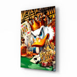 Scrooge King of Poker pop-graffiti glass wall art in a modern poker room