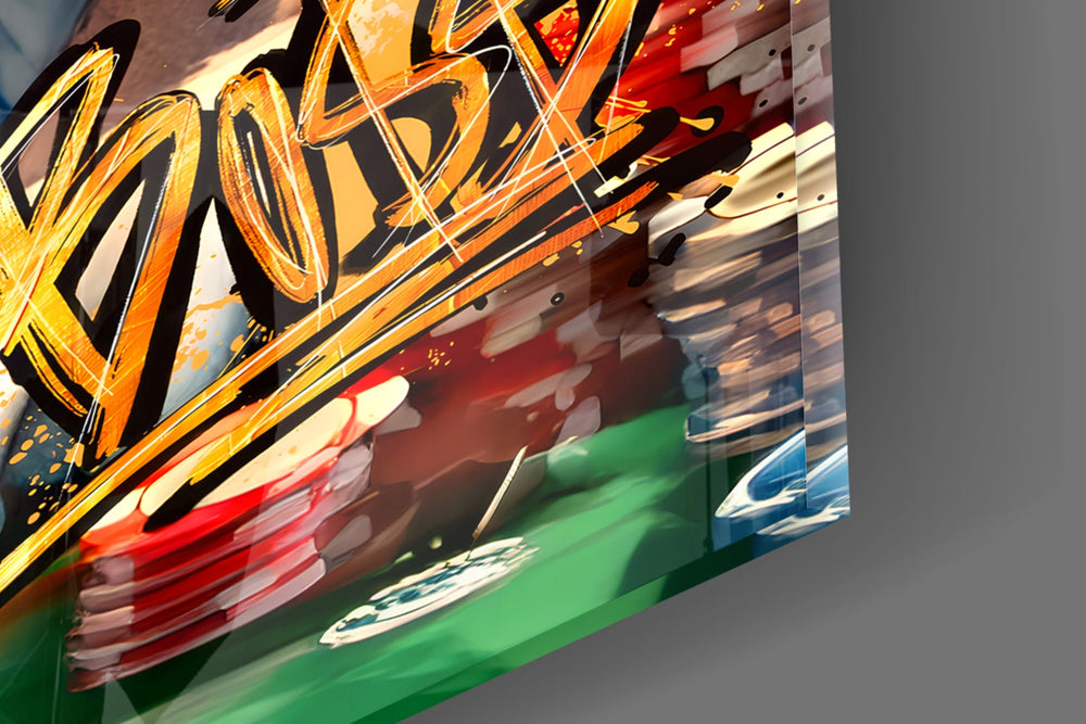 Designer-collection artwork in a teen's bedroom with bold accents