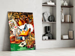 Cartoon-luxury panel against a black-and-gold painted accent wall