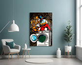 Money Laundering artwork styled in a teen's bedroom with bold accents