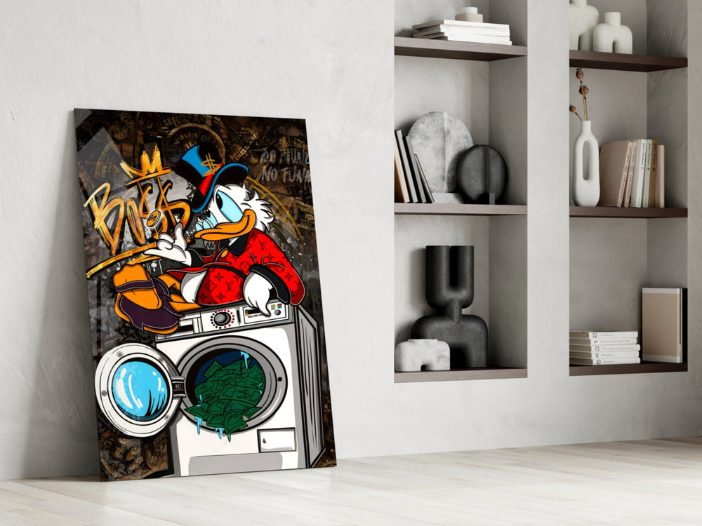Cartoon-luxury panel against a moody dark-painted accent wall
