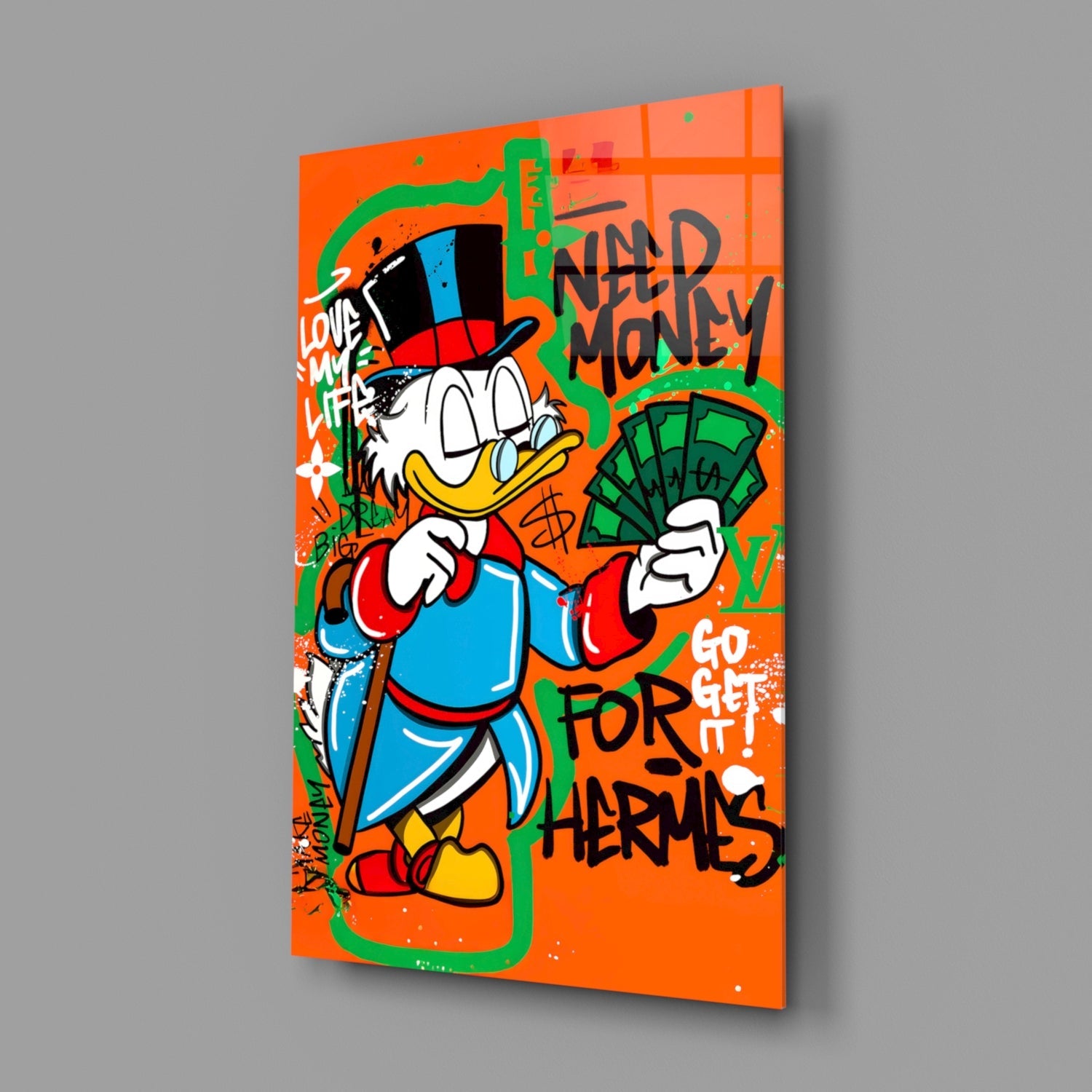 Hermes' Scrooge Glass Wall Art || Designer Collection