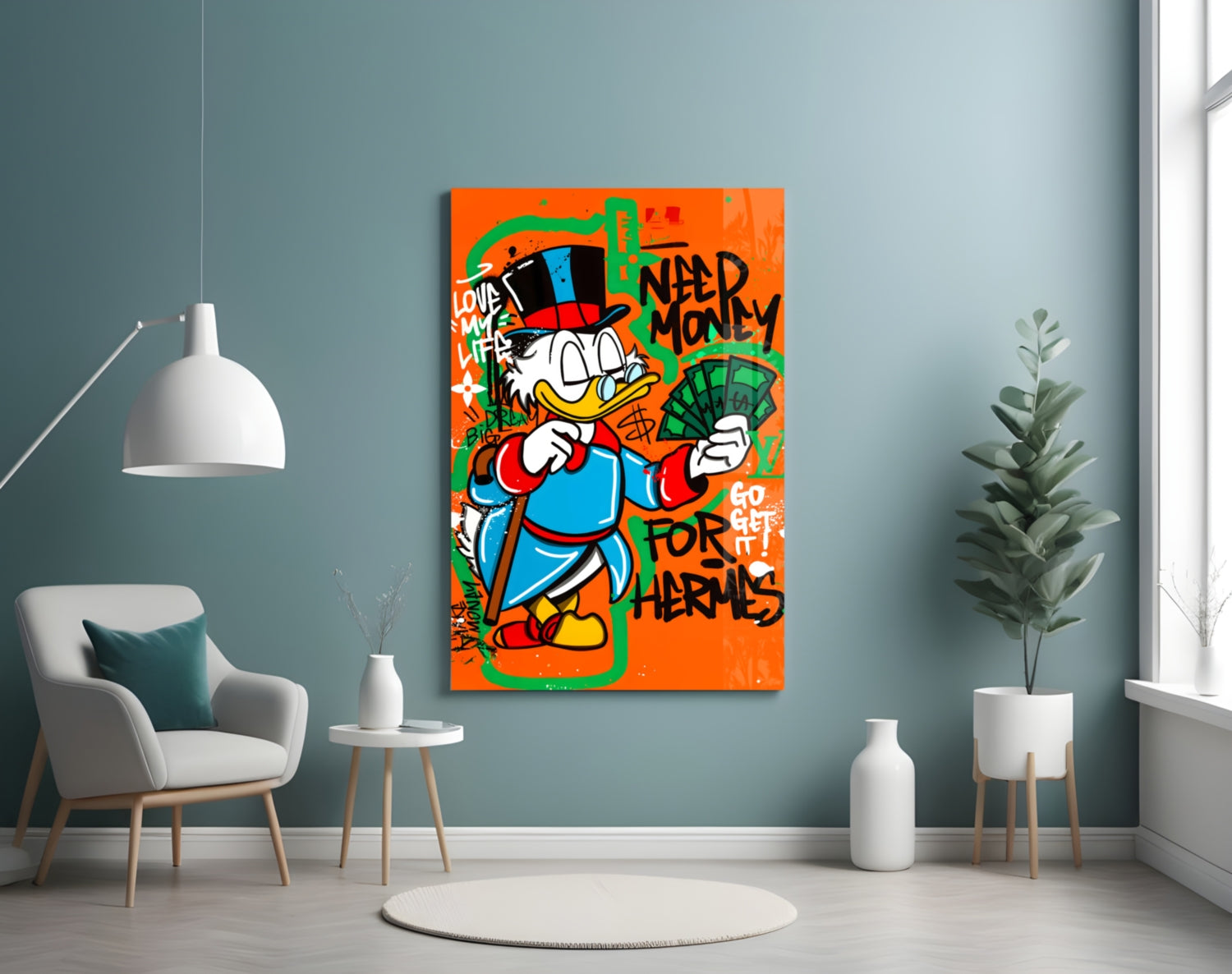 Hermes' Scrooge Glass Wall Art || Designer Collection