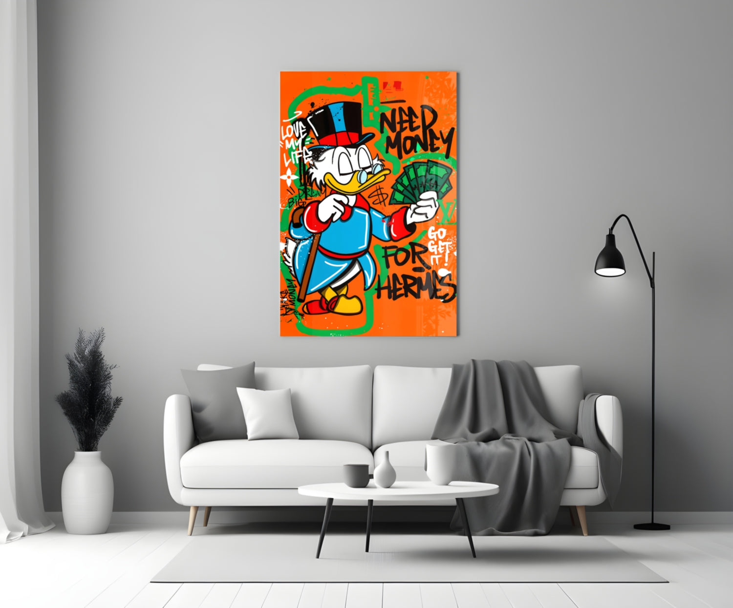 Hermes' Scrooge Glass Wall Art || Designer Collection