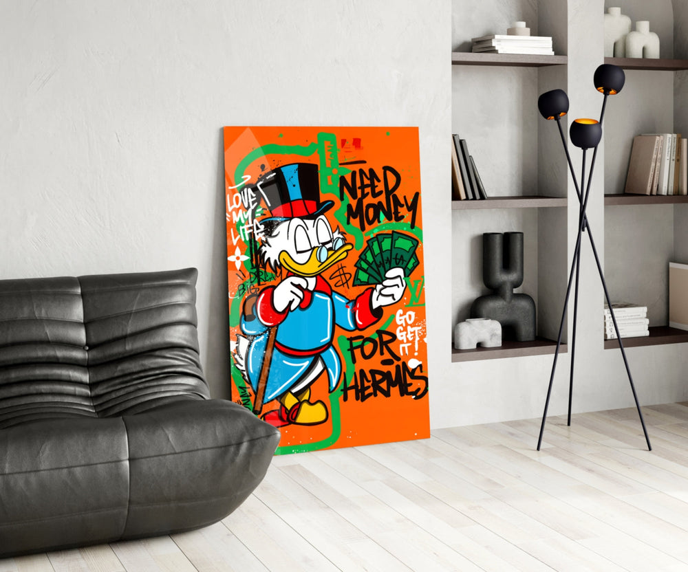 Pop-graffiti glass print bringing wit to a man cave