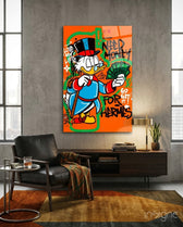 Hermes' Scrooge Glass Wall Art || Designer Collection - Lifestyle preview in a designer interior