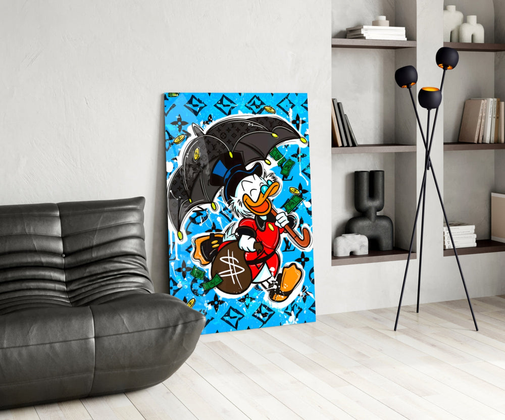 Pop-graffiti glass print bringing hustle edge to a man cave