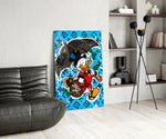 Pop-graffiti glass print bringing hustle edge to a man cave