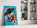 Cartoon-luxury panel against a saturated cobalt-painted accent wall