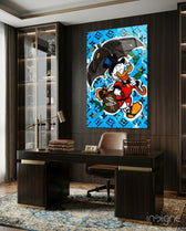 Scrooge's Money Rain Glass Wall Art || Designer Collection - Lifestyle preview in a designer interior