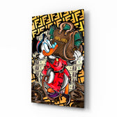 Donald Work Hard pop-graffiti glass wall art in a modern executive office