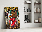 Cartoon-luxury panel against a saturated marigold-painted accent wall