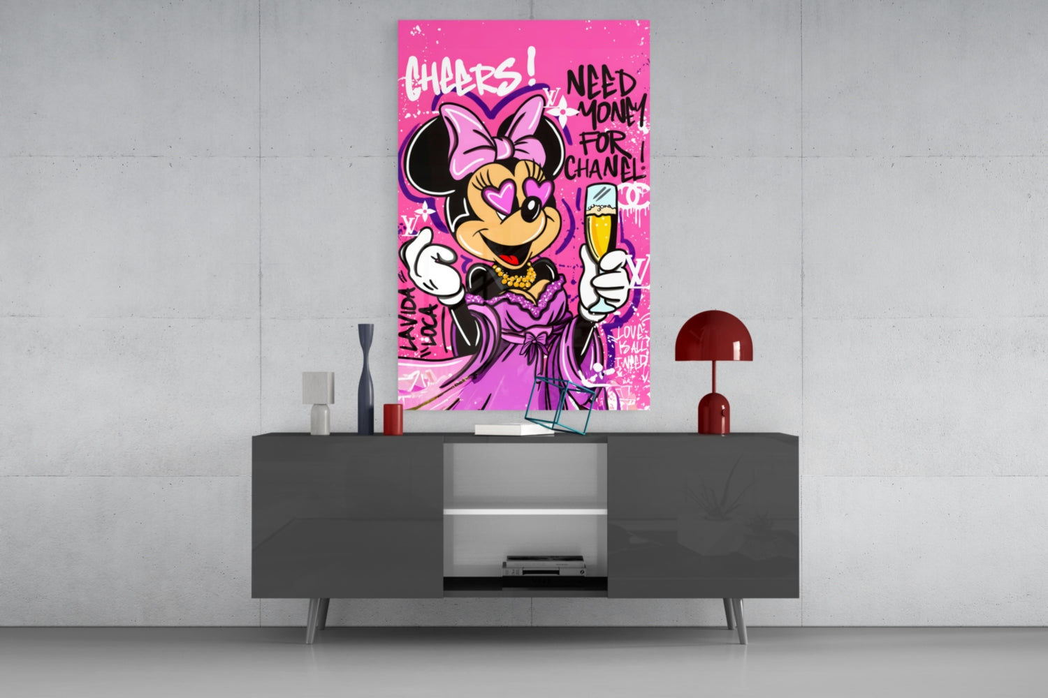 Minnie Champagne and Chanel Glass Wall Art || Designer Collection