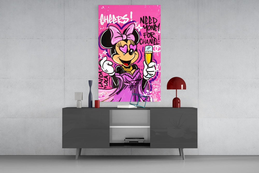Minnie Champagne glass wall art catching light to reveal its layered tags