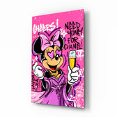 Minnie Champagne pop-graffiti glass wall art in a modern women's boutique