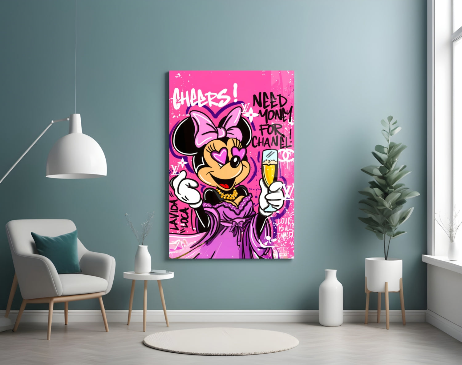 Minnie Champagne and Chanel Glass Wall Art || Designer Collection