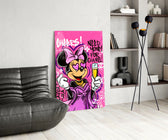 Pop-graffiti glass print bringing girls'-night vibe to a designer's office