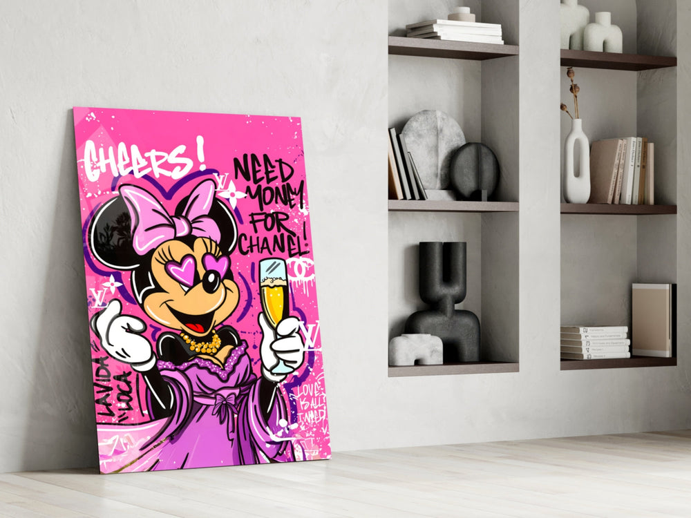 Cartoon-luxury panel against a saturated pink-painted accent wall