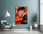 Tommy Shelby artwork styled in a teen's bedroom with bold accents