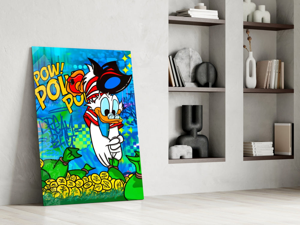 Cartoon-luxury panel against a moody turquoise-painted accent wall
