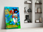 Cartoon-luxury panel against a moody turquoise-painted accent wall