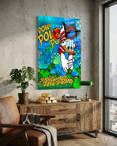 Donald the Money Man Glass Wall Art || Designer Collection - Lifestyle preview in a designer interior