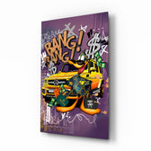 Daffy Luxury and Speed pop-graffiti glass wall art in a modern executive office
